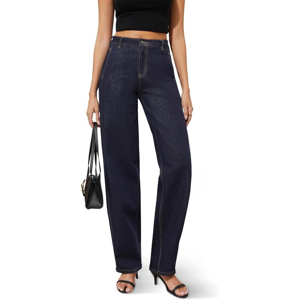 Women High Waisted Wide Leg Baggy Jeans Relax Fit Stretch Denim Pants